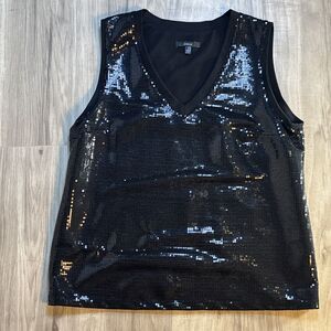 DREW Sequin V-Neck Tank Top Cynthia Black Small